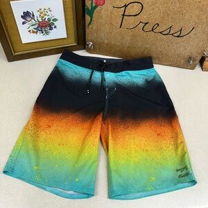 Billabong Kids Swim Trunks - Black, Teal, Orange Boys Large